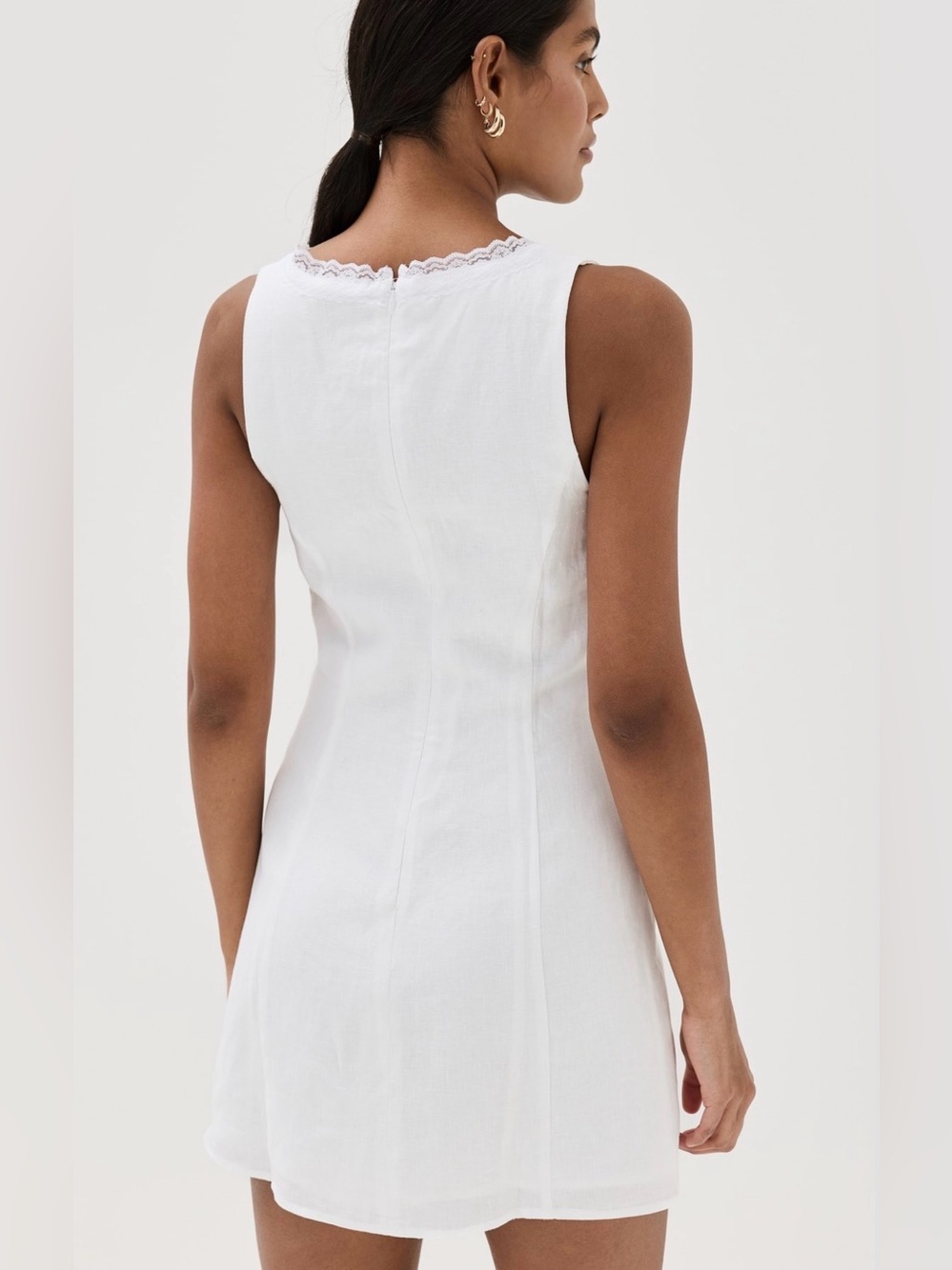Reformation Reia Linen Mini Dress • Lace Trim • White • front ties • sz 6 - Picture 3 of 14